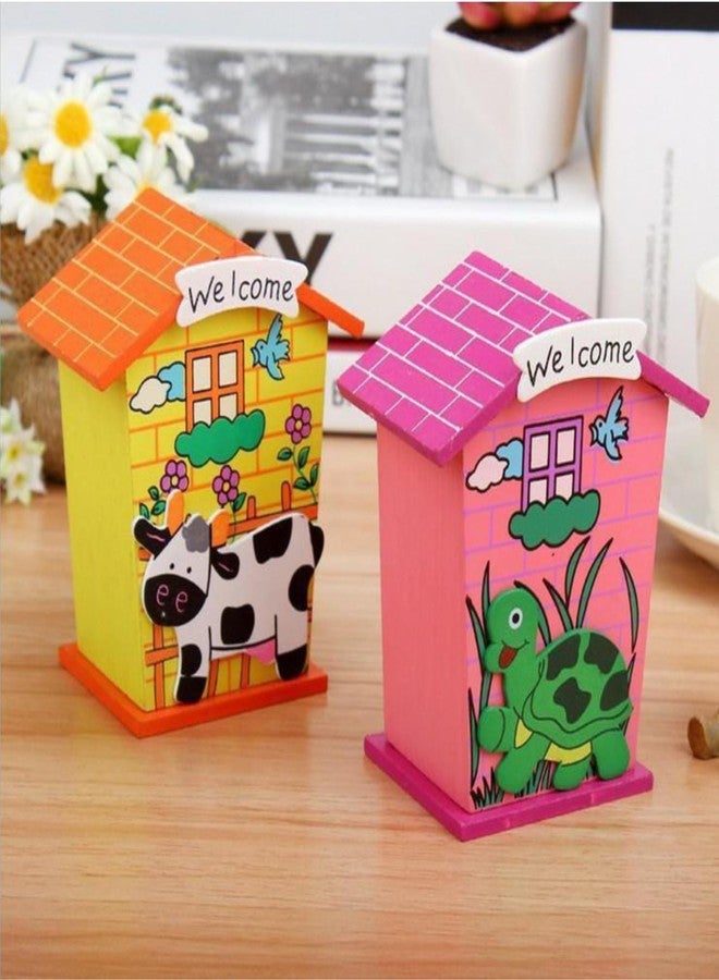 FUBIX Wooden Piggy Bank for Kids | House Shape Animal Design Money Coin Bank for Girls & Boys| Perfect Return Gift for Kids Birthday Party Multicolour (Set of 6) - Image 3